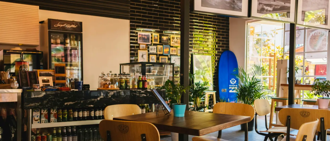 A light and airy restaurant with no diners